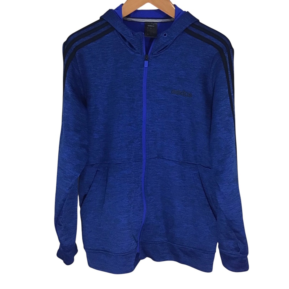 Adidas Men M Blue Heather Full Zip Hoodie‎ 3 Stripe Logo Activewear